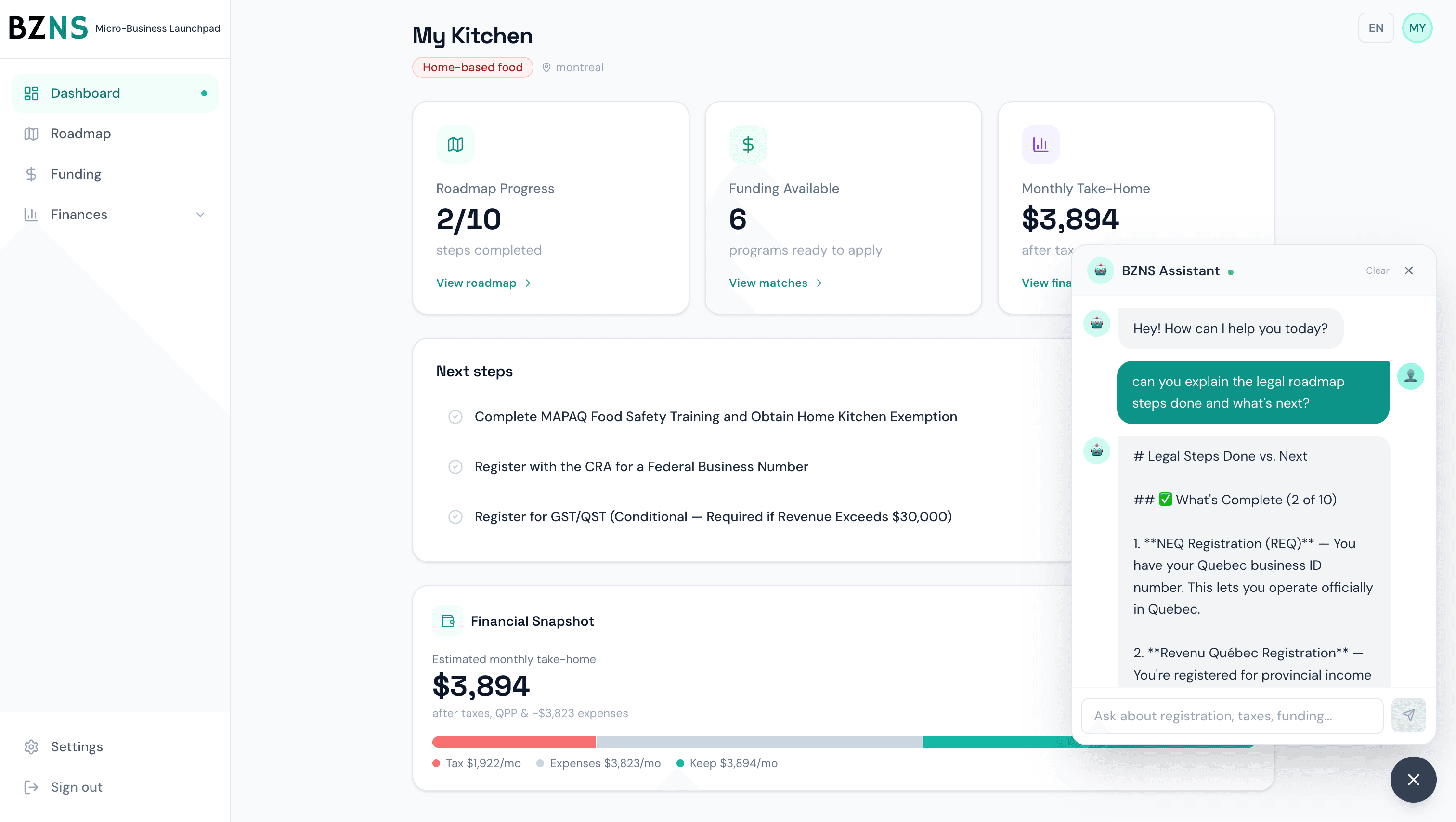 BZNS AI Assistant Page