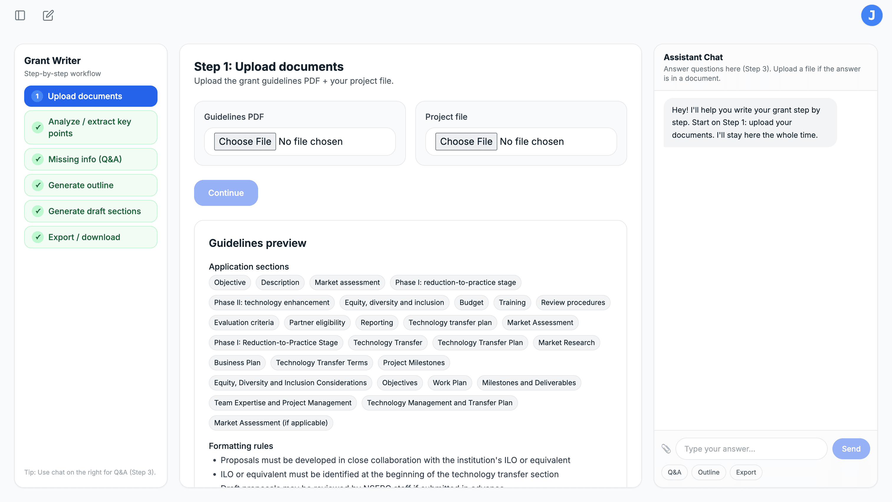 Grant Writer — Step 1: Upload Guidelines & Project File