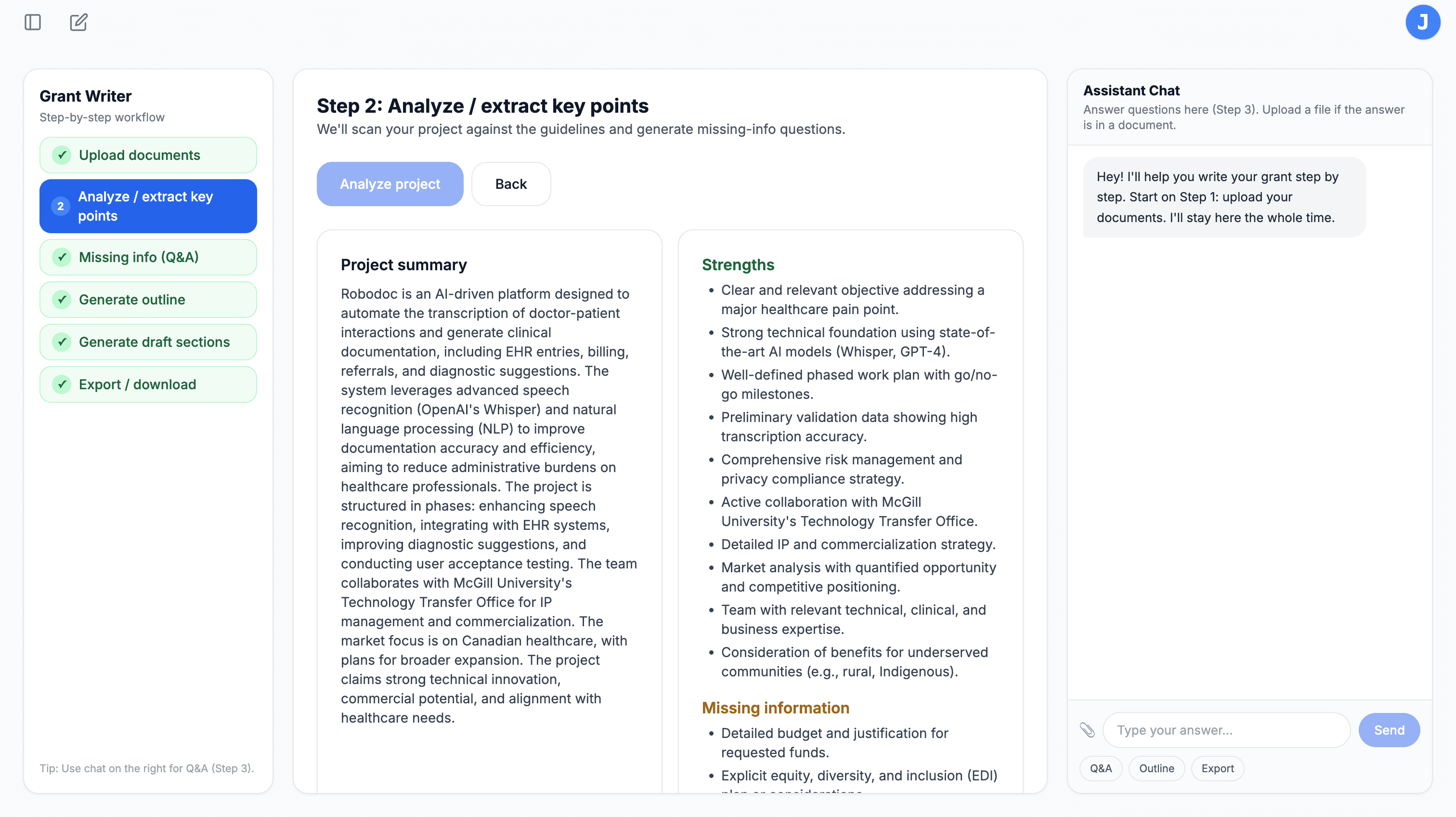Grant Writer — Step 2: Analyze Project & Extract Key Points