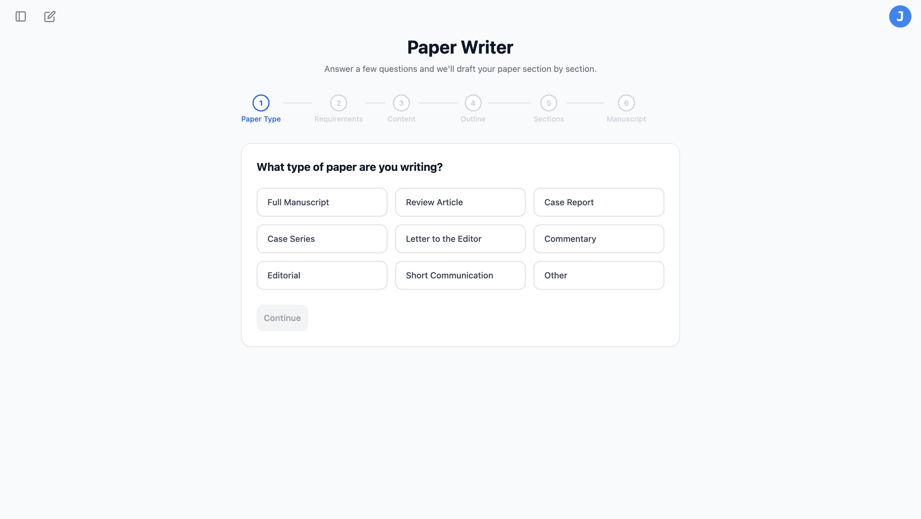 Paper Writer — Step 1: Select Paper Type