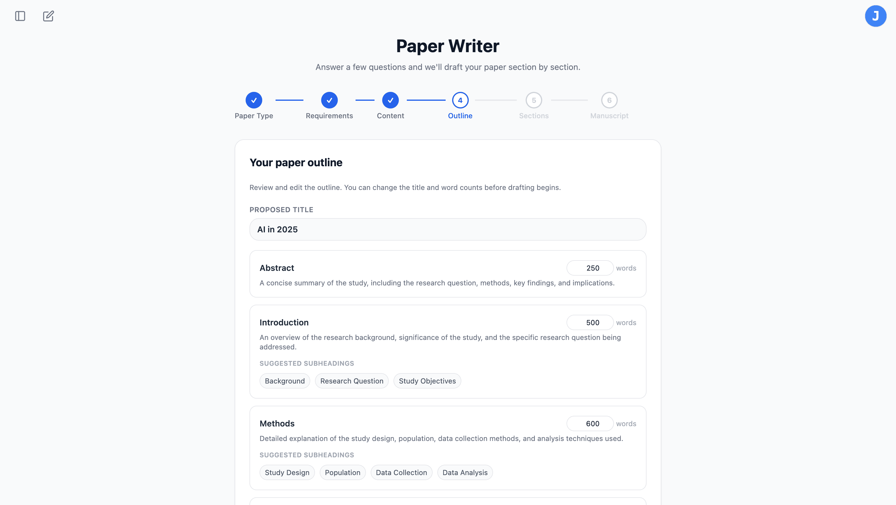 Paper Writer — Step 4: Review & Edit Outline