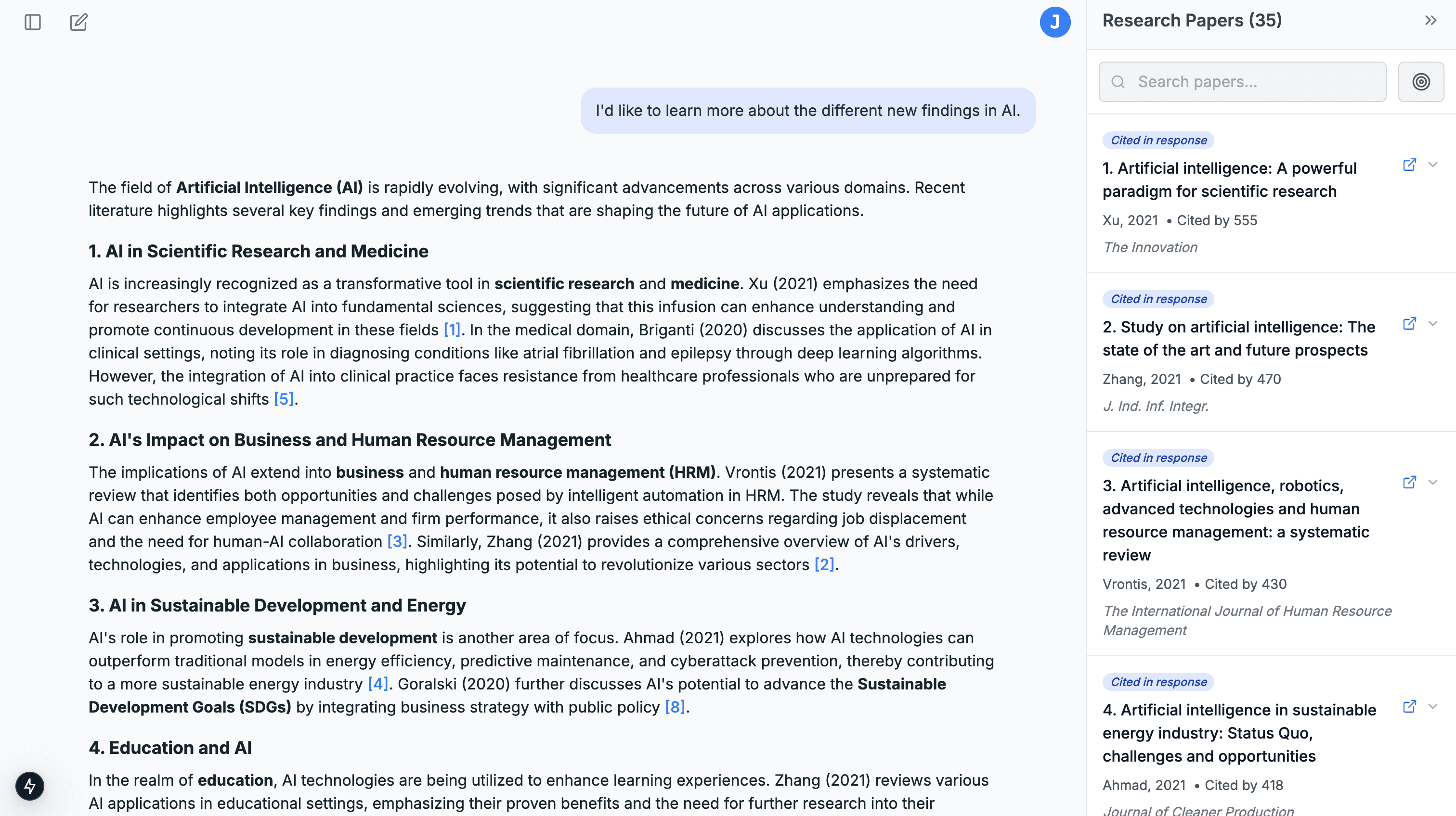 AI Research Assistant Chat Research Example